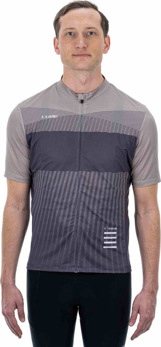 CUBE Fietsshirt ATX JERSEY FULL ZIP S/S BEIGE/GREY M