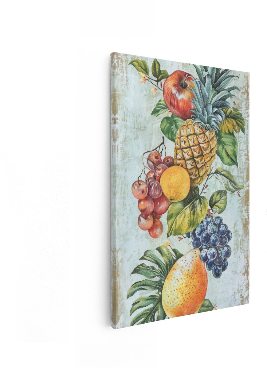 Artaza Canvas Schilderij Stilleven Fruit - 80x120 cm - Wanddecoratie Vintage Ananas - Muurdecoratie Druiven - Decoratie Botanisch Appel