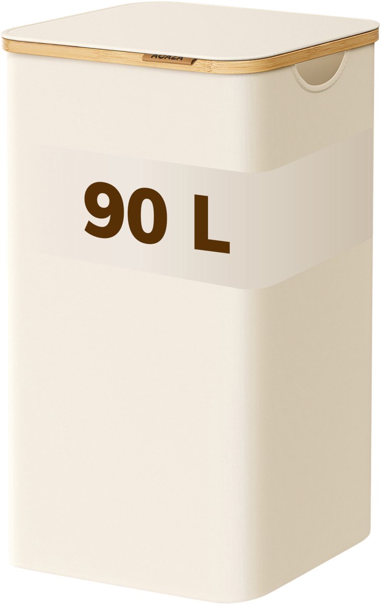 ACAZA Wasmand Met Deksel - 90 L - Bamboe - 42 x 33 x 70,5 cm - Beige