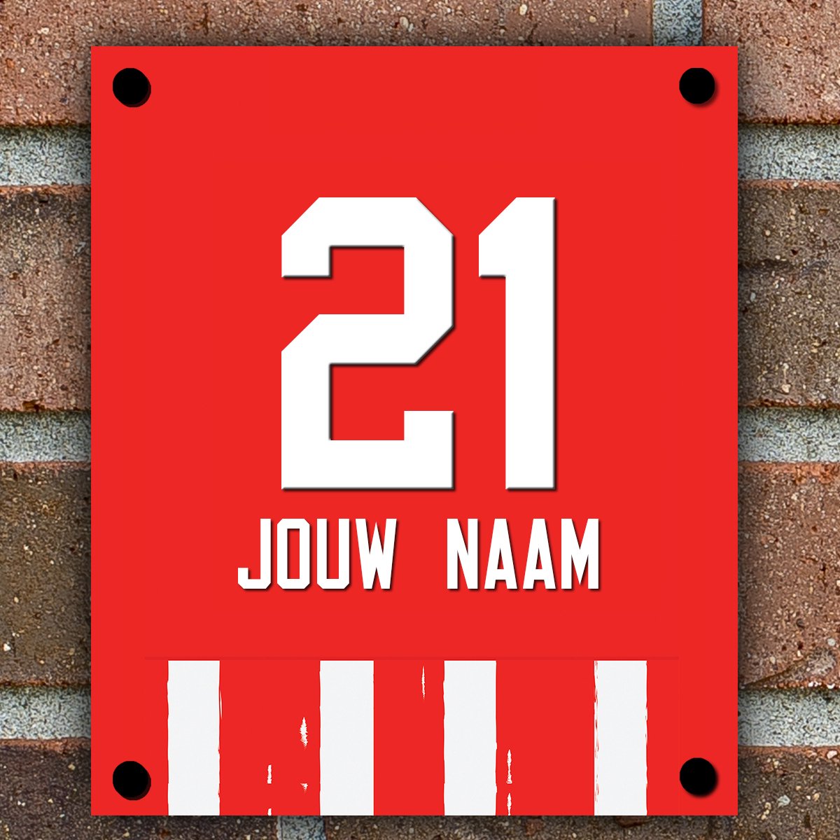 Naambordje voordeur - Voetbal Eindhoven - 19 x 23 cm - inclusief zwarte afstandhouders - Huisnummer - Dibond + Acryl