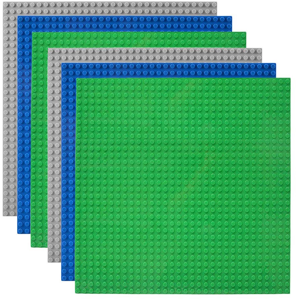 6x Bouwplaten 25x25 cm - Set Groen Blauw Grijs - Compatibel met LEGO Bouwstenen - Stevige Speelplaten voor Creatief Bouwen - Voor Kinderen Vanaf 3 Jaar