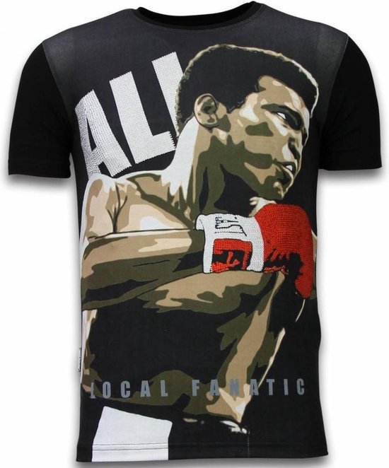 Local fanatique Muhammad Ali - T-shirt strass numérique - Noir Muhammad Photocollage - T-shirt strass numérique - T-shirt homme blanc taille L