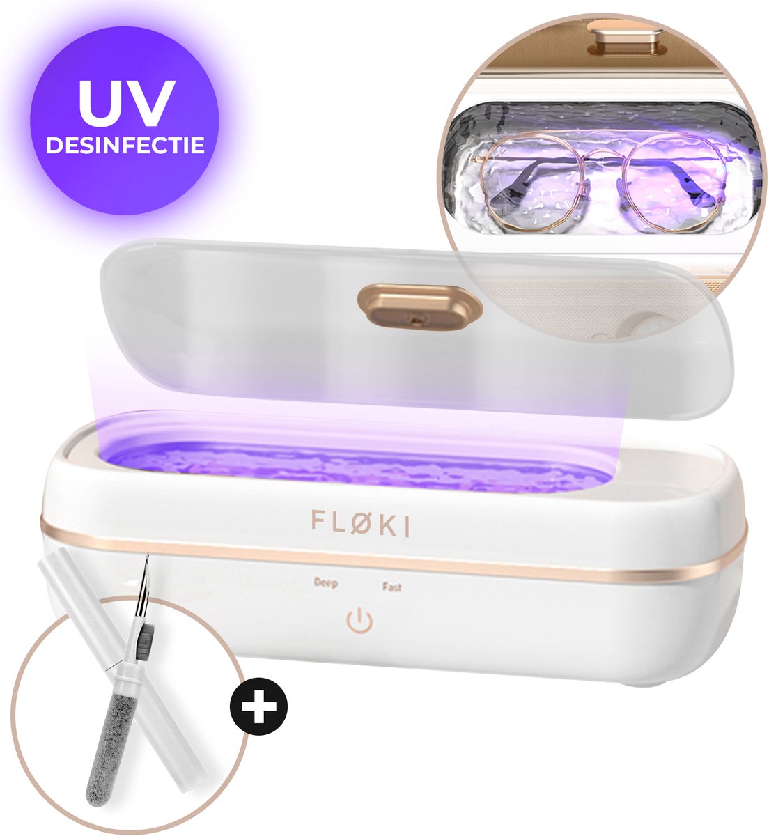 Floki® 2in1 Ultrasoon reiniger met UV Sterilisatie - Ultrasonic Cleaner - Brillenbad - Reinigingsapparaat voor Sieraden en Brillen - 350 ML - Bril schoonmaken