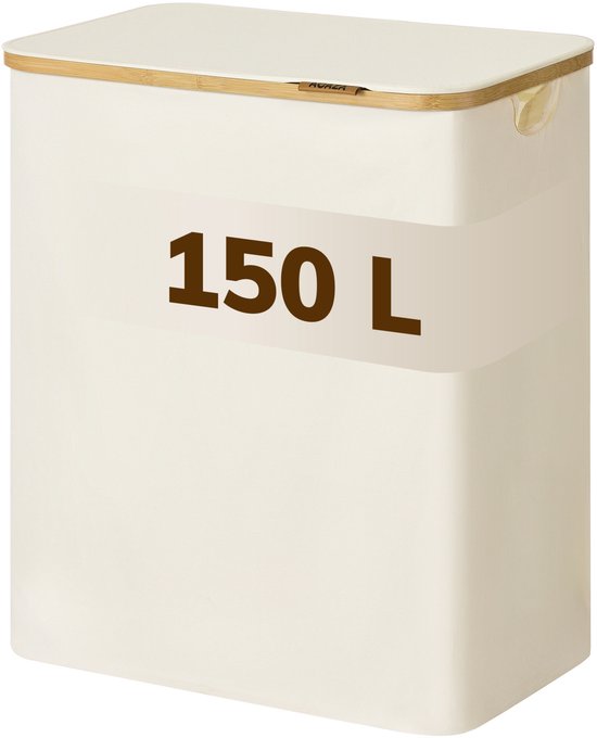 ACAZA Panier à Linge - Trieur de Linge - Panier à Linge avec Couvercle - Panier à Linge 3 Compartiments - Bamboe - 150L - Wit