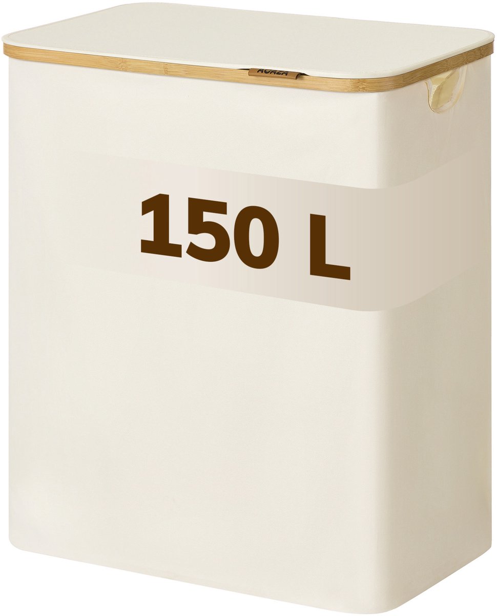 ACAZA Wasmand 3 vakken - Wasmand Met Deksel - 150 L - Bamboe - 60x 38,5 x 70,5 cm - Beige