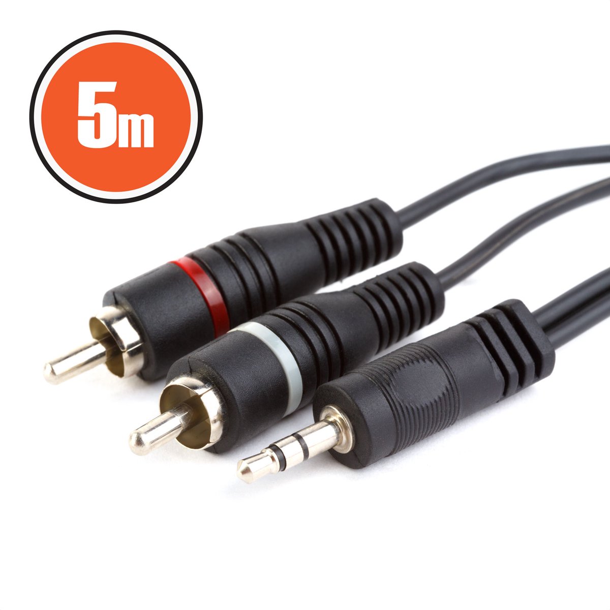 RCA naar 3,5 mm Stereo Jack Kabel - 2×RCA Stekker naar 3,5 mm Jack Stekker - Lengte 5 m - Voor Audioverbinding Tussen Multimedia-apparaten, TV’s, Versterkers en Geluidsinstallaties [20174]