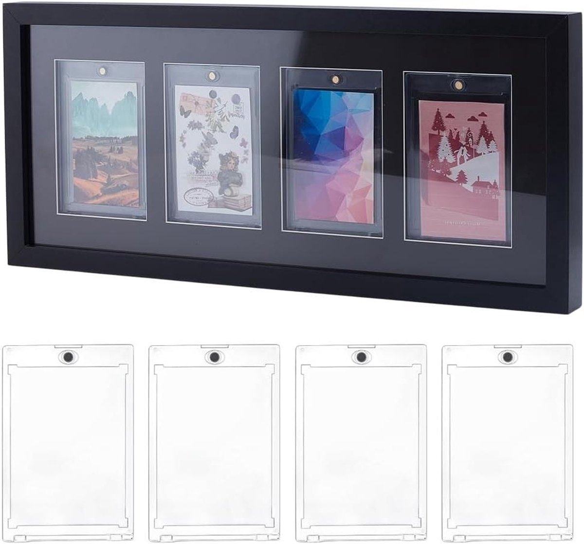 4Grids Ruilkaart Display Frame voor Muurmontage - Kunststof Ruilkaarten Display Case voor 4 Standaardkaarten - Voetbal Honkbal Hockey