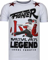 Fighter - Bruce Lee T-shirt Rhinestones - Wit