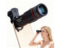 18X Smartphone Telelens - Mobiele Telescoop - Telelens voor Smartphone - 18x25 - Zoomlens - Universele Lens Kit - Inclusief Clip - Geschikt voor iPhone & Android - Geschikt voor Natuurfotografie - Zwart