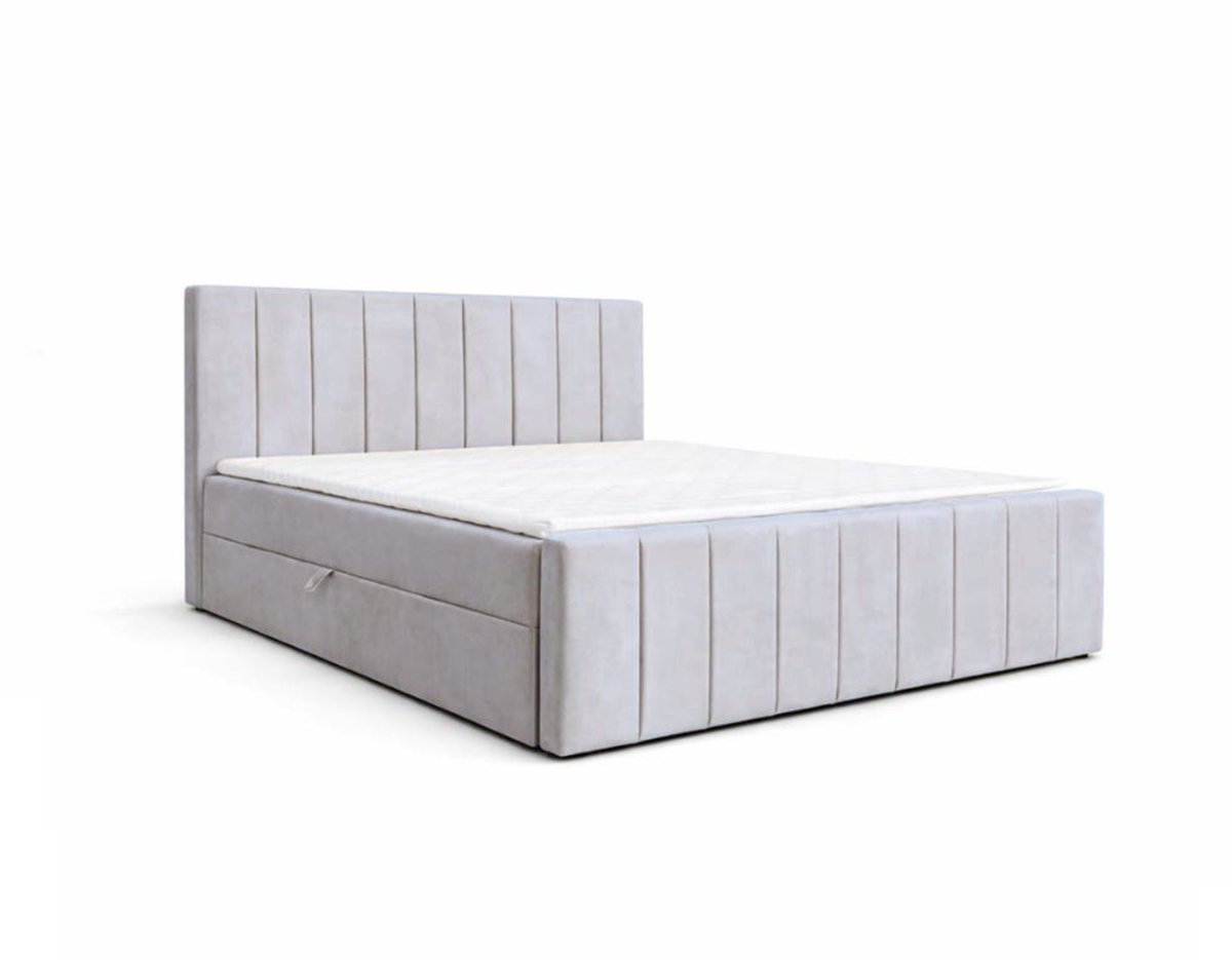 AJE Meubles B.V. Boxspringbed 01 BIS – Stijlvol & Comfortabel – Met Bonellvering, Topmatras en Opbergruimte – 160x200 Zilver (Trinity 32)
