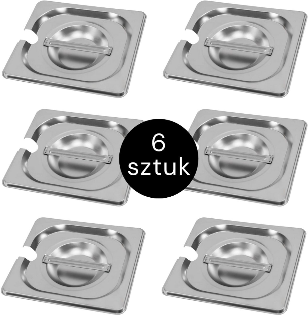 MEGA-M Gastronorm Deksel met lepeluitsparing - GN 1/6 Set van 6 stuks - 176x162 mm - RVS