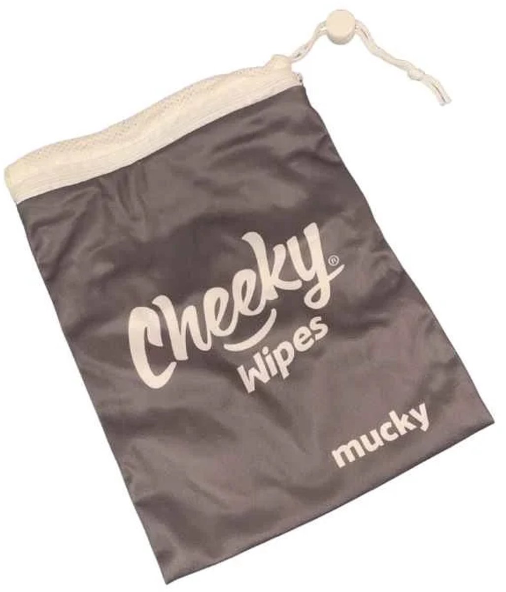 Cheeky Wipes - Mucky Wipes Bag - Grijs - Waterdicht Reistasje voor Herbruikbare Babydoekjes - Makkelijk te sluiten - Met Mesh Waszak - Tot 15 Doekjes