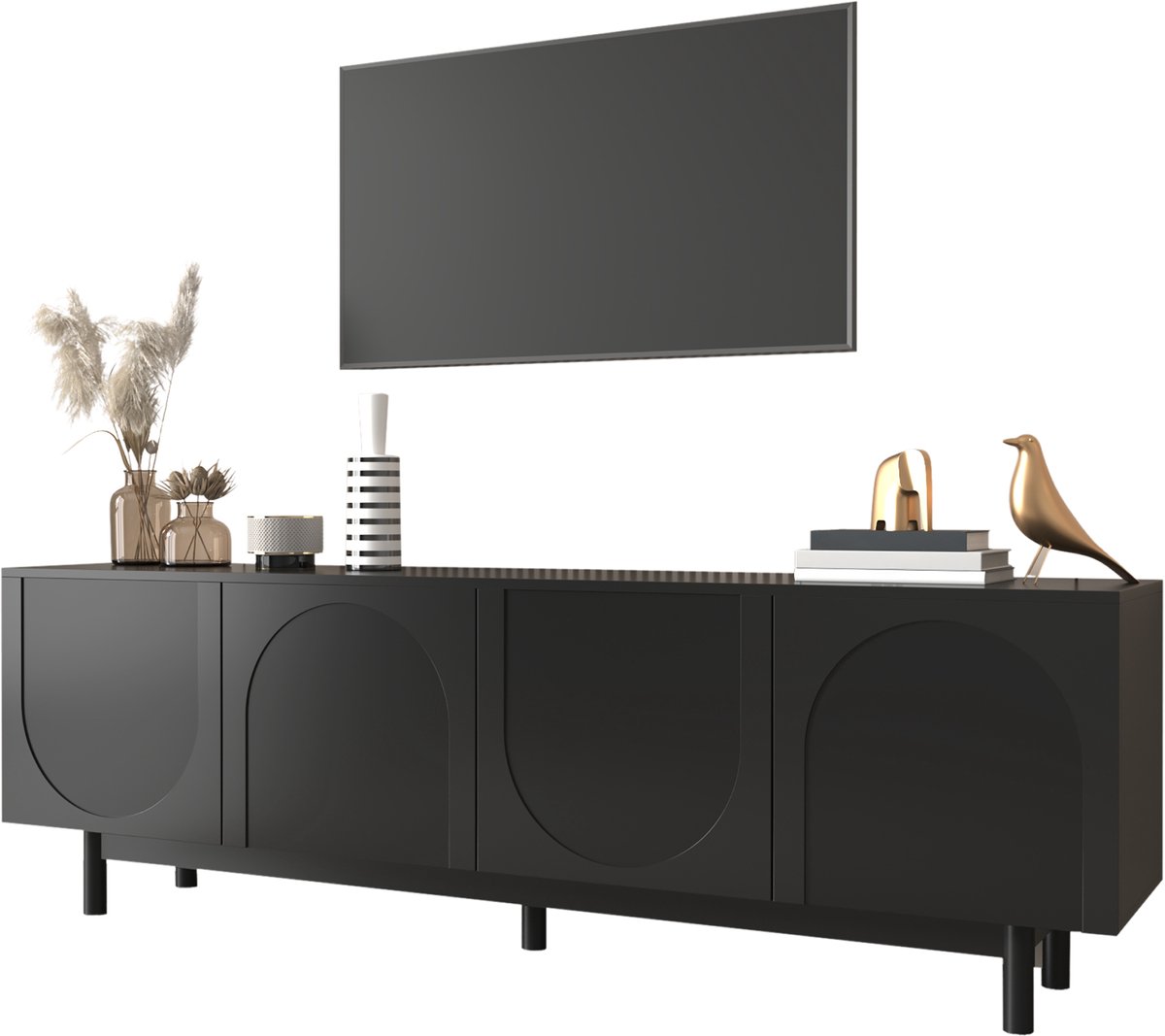 Clruro TV-meubel - 175x38x56 cm - Luxe Stijl en Verstelbaar - Met Inlegplanken - Hout - Zwart