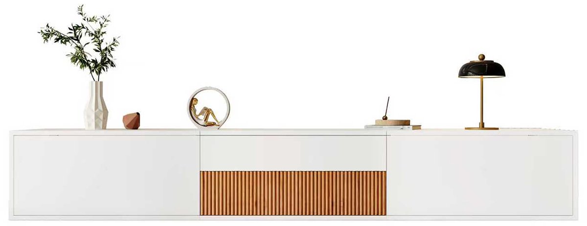 Clruro TV-meubel - 180x34x30 cm - Projector-vriendelijk - Uniek en Compact Design - Hout - Wit