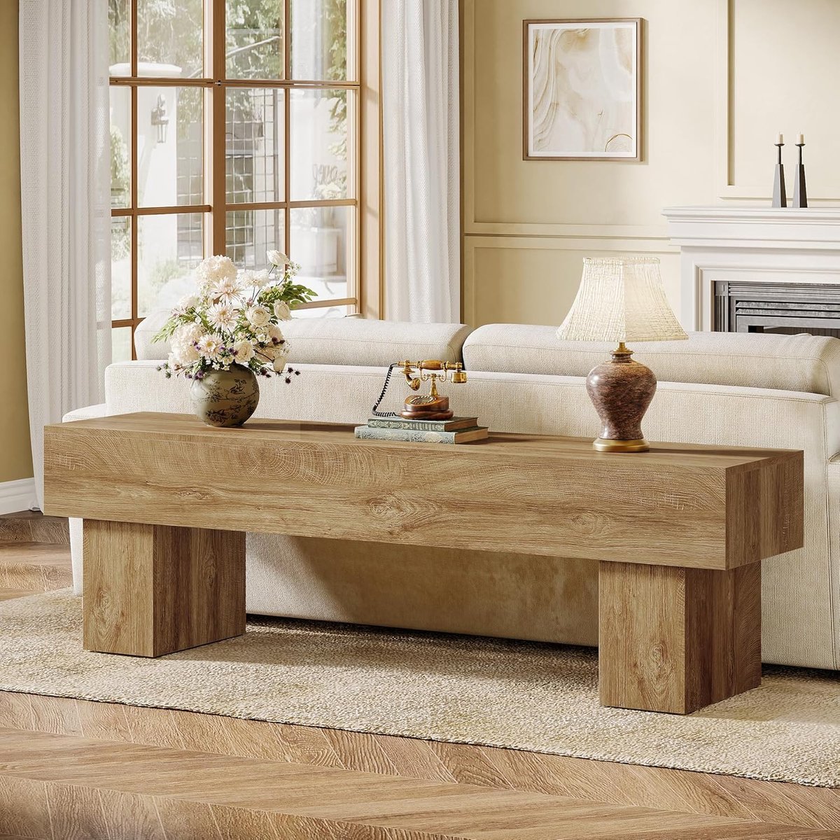 TV-meubel Urbanhome Farmstead 160 cm – laag TV lowboard / TV-kast in landelijke boerenhuisstijl, TV-console voor woonkamer, geschikt voor 55–65 inch televisies, 160 x 40 x 50 cm, lichtbruin