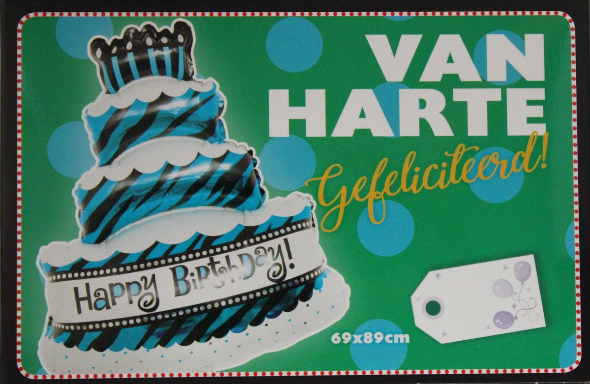 Folieballon Verjaardag - Folie Ballon - Taart Van Harte Gefeliciteerd - Happy Birthday - 69X89cm - Met Kadolabel