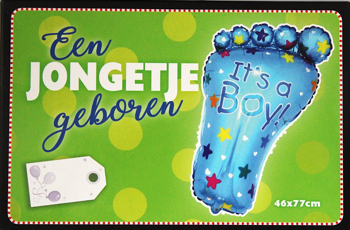 Folieballon Geboorte Een Jongetje - Folie Ballon - Geboren It's A Boy - Voet 46X77cm - Met Kadolabel