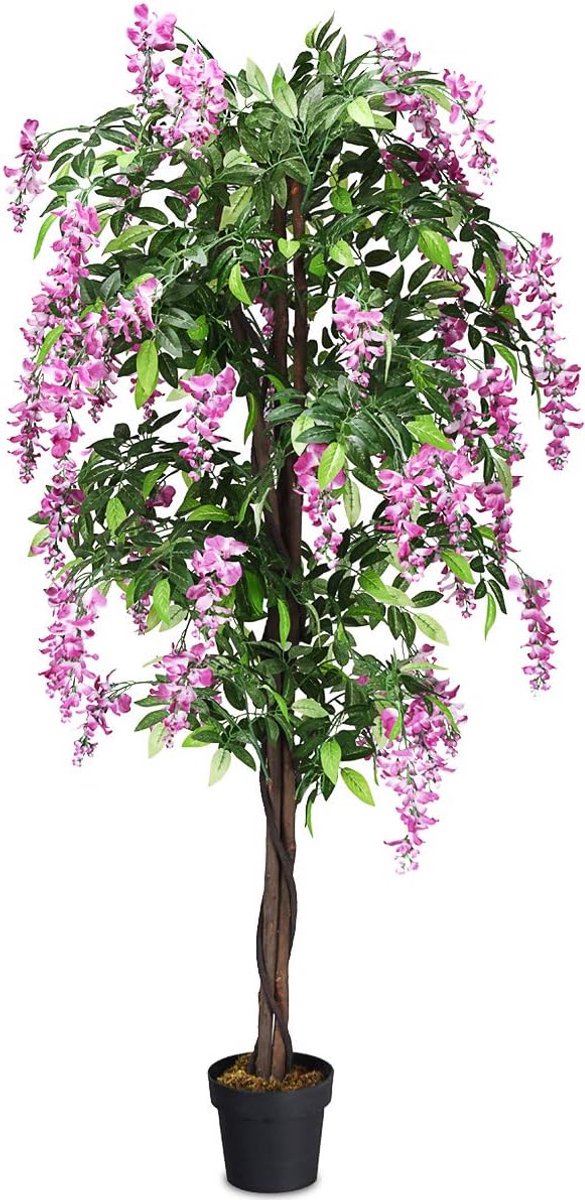 KOMFOTTEU 150 cm hoog Kunstplant Wisteria boom, kunstboom met bloemen, , kunstplanten in pot, kamerplant, kunstplanten,,decoratieve plant voor binnen en buiten, roze