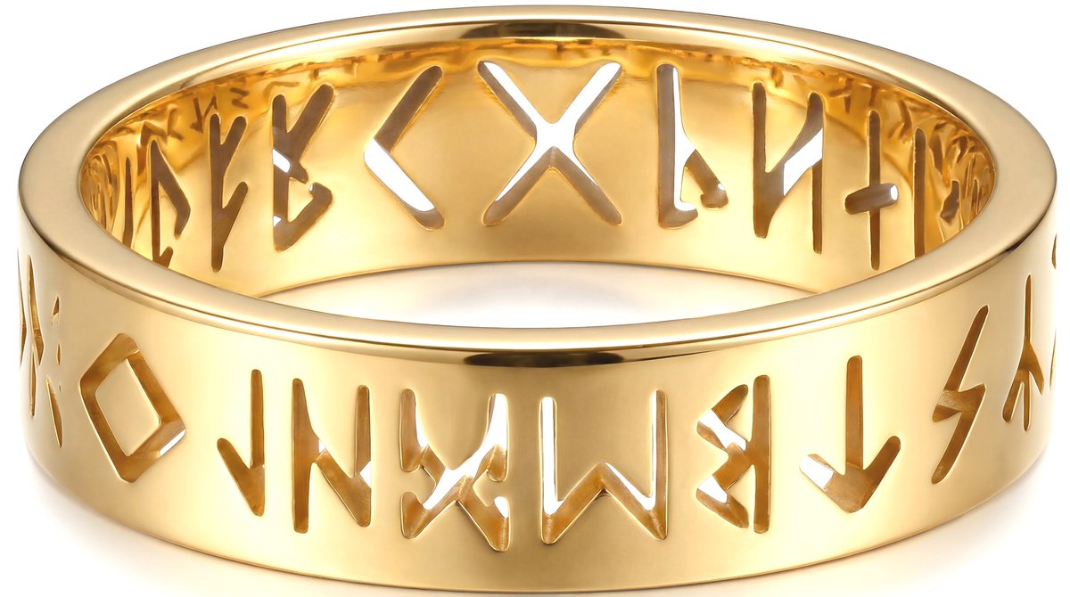 Ring Viking goudkleurig dames en heren - Goudkleurige ring met geschenkverpakking van Mauro Vinci MAAT 12