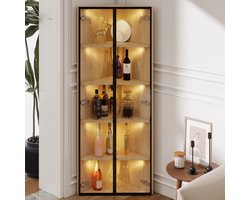 VVBV LED Glazen Vitrine 62x35x160cm - Eiken Buitenkant - Stofdichte Kast van Gehard Glas - Hoekvitrine met Deur - Verzamelvitrine