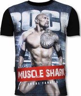 Muscle Shark Rock - Digital Rhinestone T-shirt - Zwart