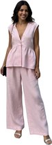 Linnen Dames Set Fashion - Broek en Shirt - Zomer - Top - Blouse - Roze