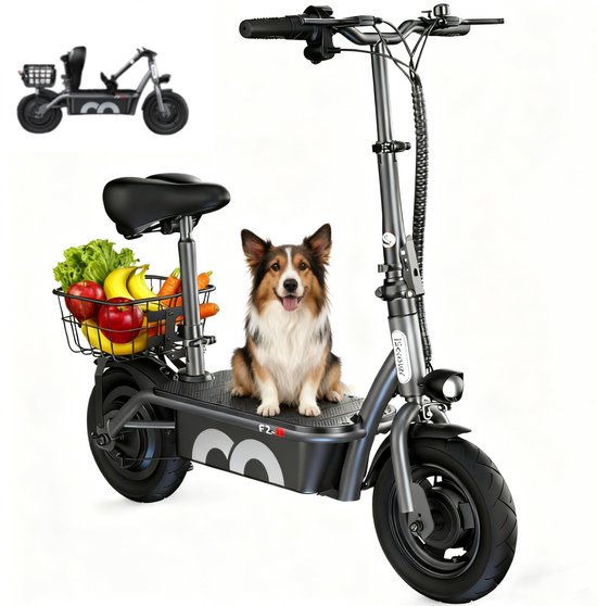 Elektrische scooter met zitje - iScooter F2 - 500W - Actieradius 25-30 km - 36V 7,8Ah - 25 cm - Grijs