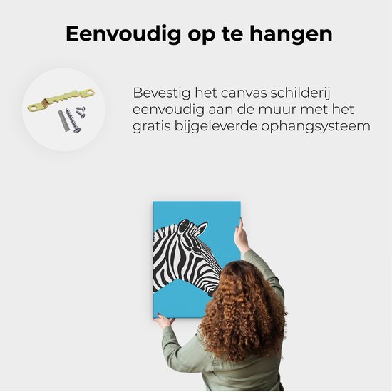 Artaza Canvas Schilderij Zebra Kop - 30x40 cm - Wanddecoratie Dieren - Muurdecoratie Grafisch - Schilderijen Op Canvas - Blauw