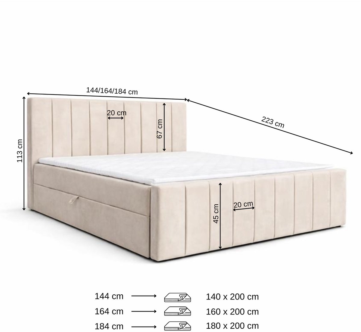 AJE Meubles Boxspringbed 01 BIS 160x200 Beige met Opbergruimte - afbeelding 2