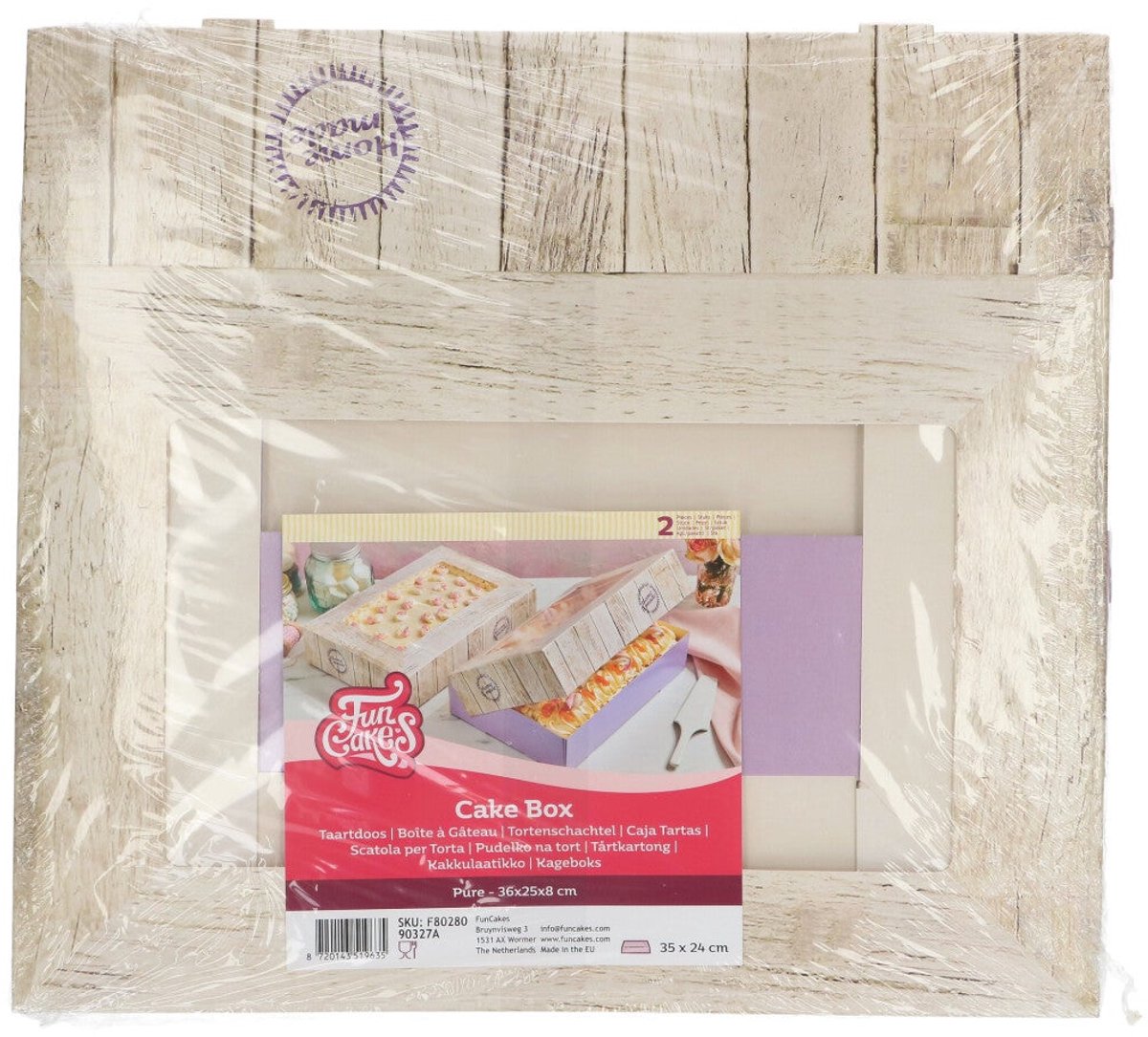 FunCakes Pure Taartdoos met Venster Rechthoek - Karton - Houtlook - 2 Stuks - 36x25x8 cm