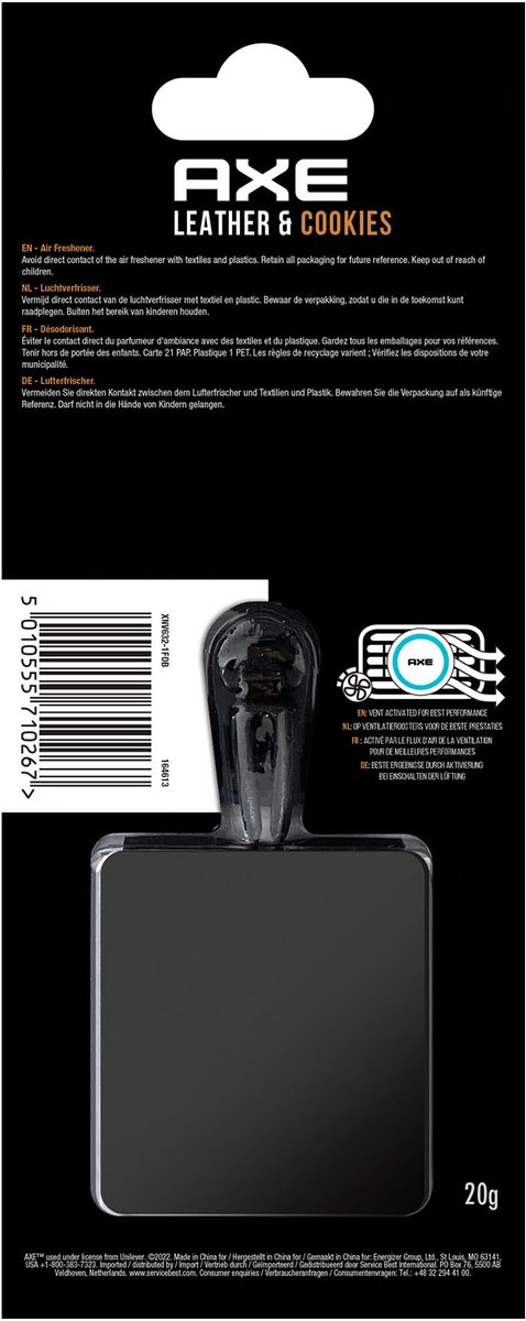 Axe Luchtverfrisser Mini Vent Leather + Cookies 3 Cm Zwart