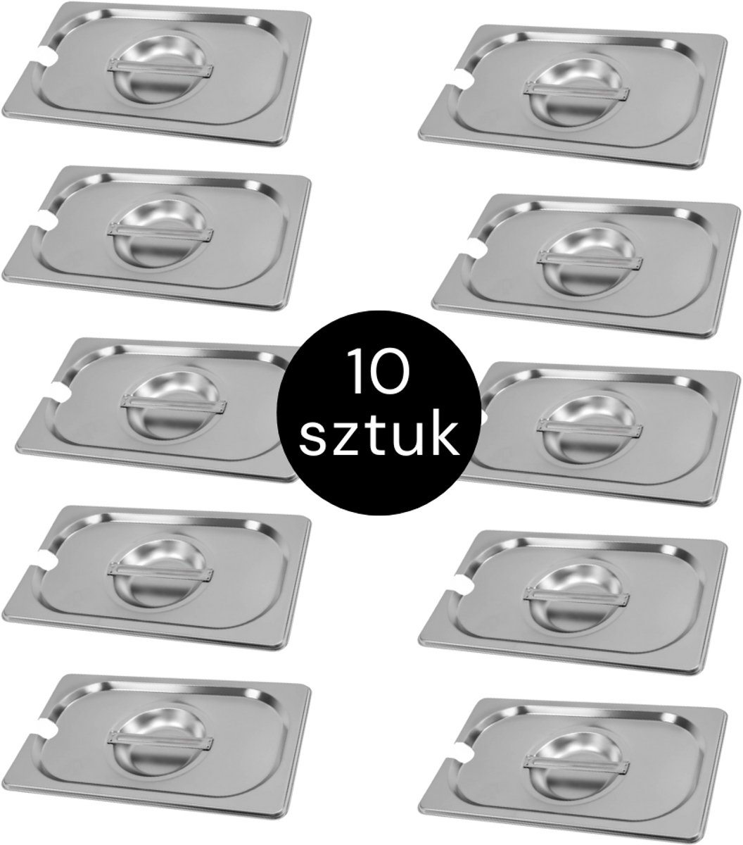 MEGA-M Gastronorm Deksel met lepeluitsparing - GN 1/4 Set van 10 stuks - 265x162 mm - RVS
