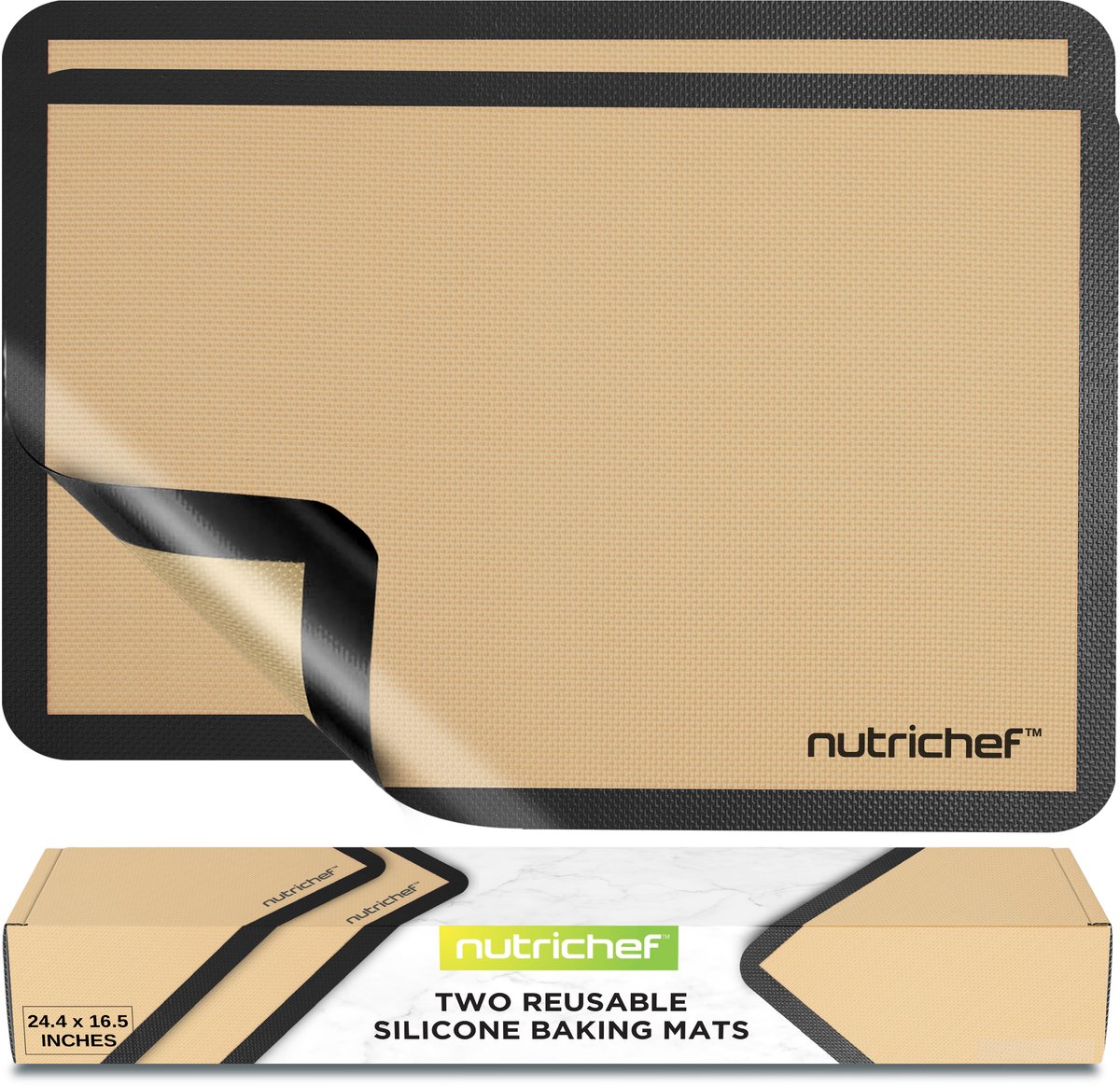 NutriChef Siliconen Bakmat – Set van 2 antiaanbak bakmatten – Geschikt voor grote bakplaten 62 x 42 cm – Oven-, vriezer- en vaatwasserbestendig