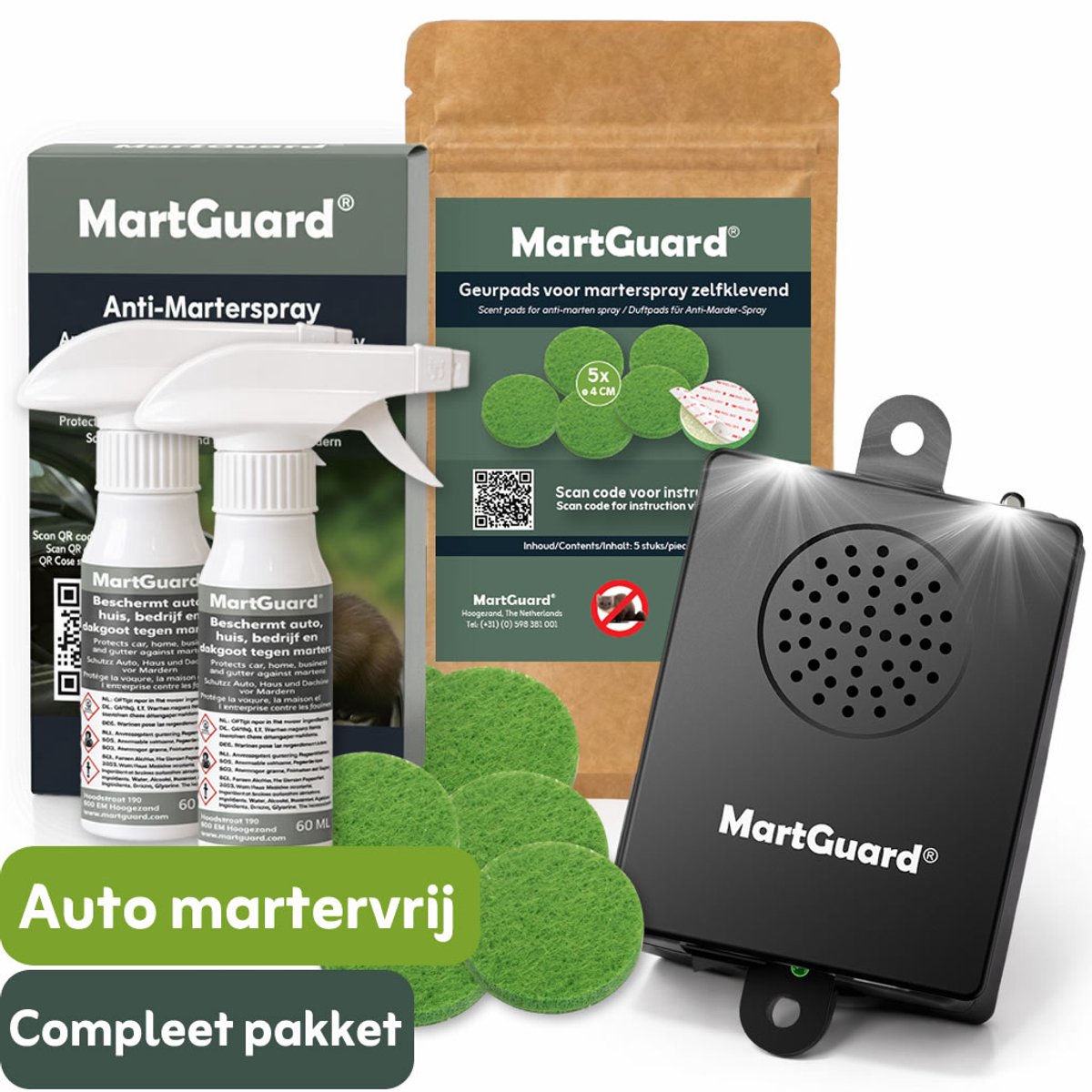 MartGuard® Marterverjager Auto - 3-Stappen Marterbescherming - Met Marterverjager 12V, Geurpads & 2× Anti-Marterspray