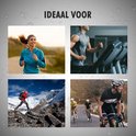 Quatre images : femme courant, homme sur tapis roulant, alpiniste, cyclistes.