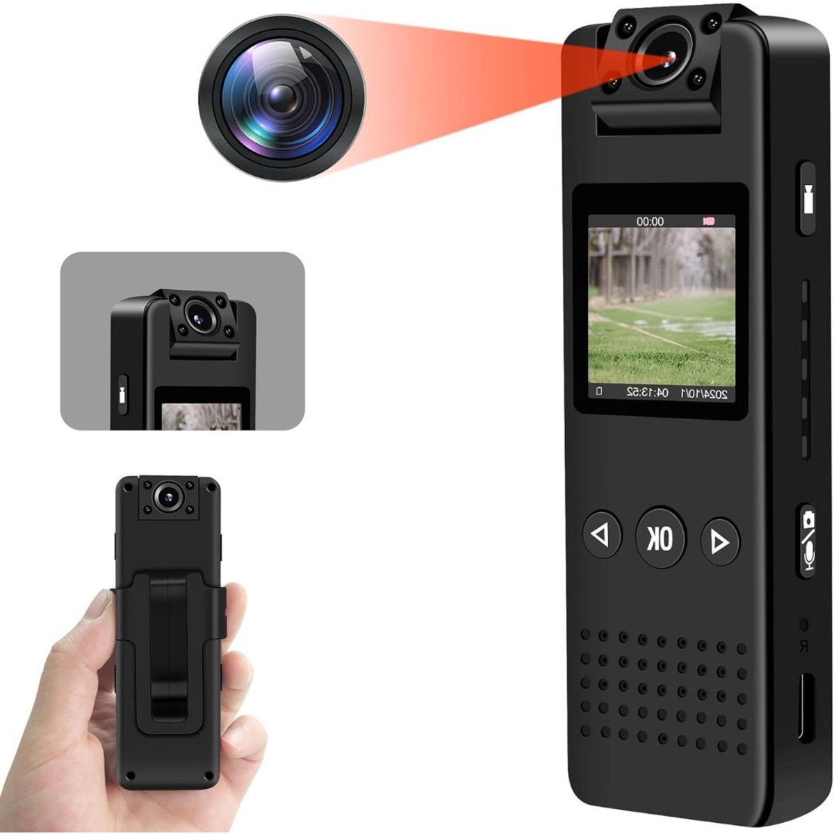 Bodycam - Action Cam - Spycam - Bewegingsdetectie - 180º Draaibare Lens - Bodycam Politie - Full HD - Zwart