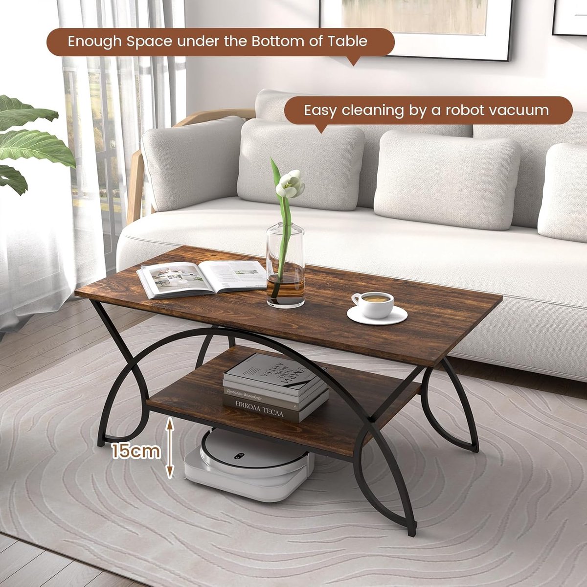 In Hoogte Verstelbare Salontafel 100 x 50 x 43,5–60 cm – Lift Top Koffietafel met Schuifblad & Verborgen Opbergruimte – Multifunctionele Woonkamertafel – Vintage Bruin – Pauwhome