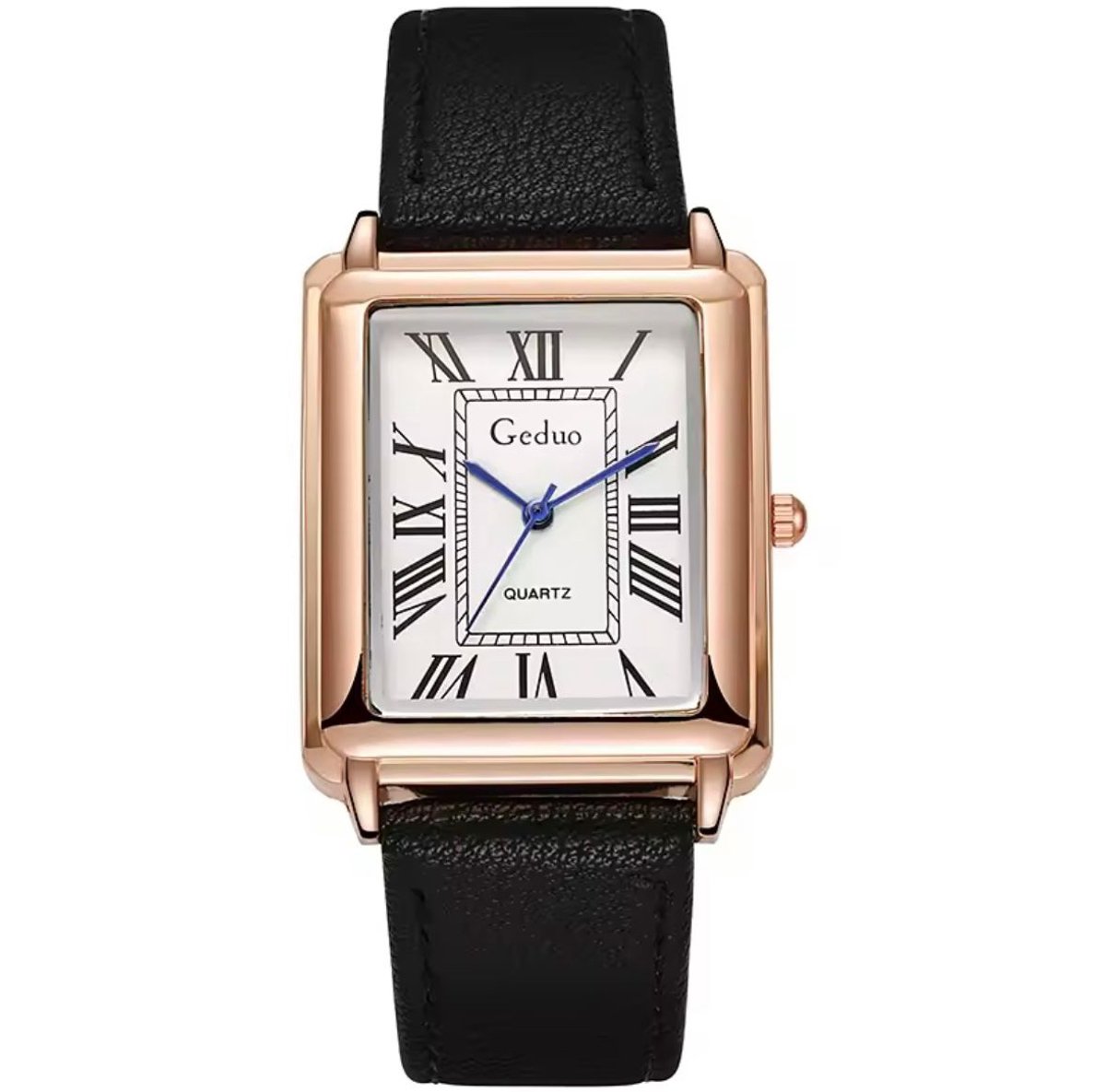 Geduo - HerenHorloge - Polshorloge - Heren - Horloge - Geschenkdoos - Zwarte Lederenband - Mannen - Rosé en Wit - Horlogedoos