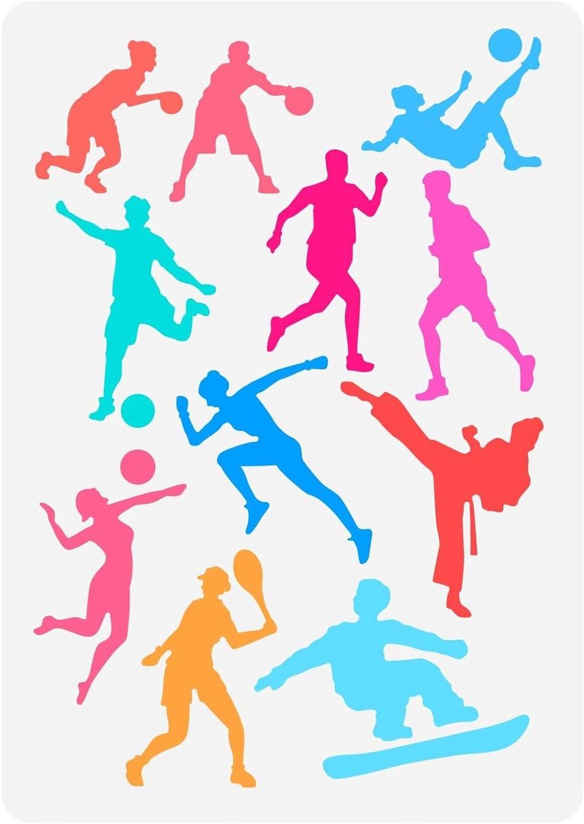 Karakter Stencil voor Sport Tekeningen - 21x29.7cm - Basketbal Voetbal Honkbal Volleybal - Track en Veld - Vechtsporten - Schilderen Sjabloon