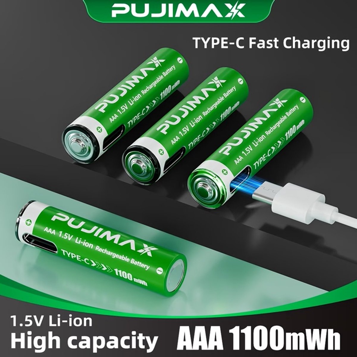 AAA oplaadbare USB-C 1,5V Li-ion batterijen ( 4 st )