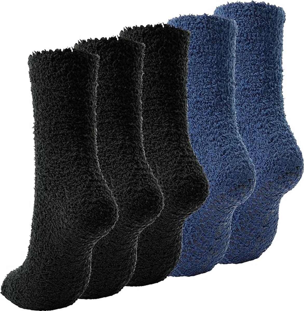 Sokken - 5 Paar - Huissokken - Warme Winter Sokken - Slaapsokken - Huissokken - Kousen - Warm houden - Koraal fleece - Pluche Sokken - Dikke pluche sokken - Middenbuis sokken - One size - Zwart, marineblauw