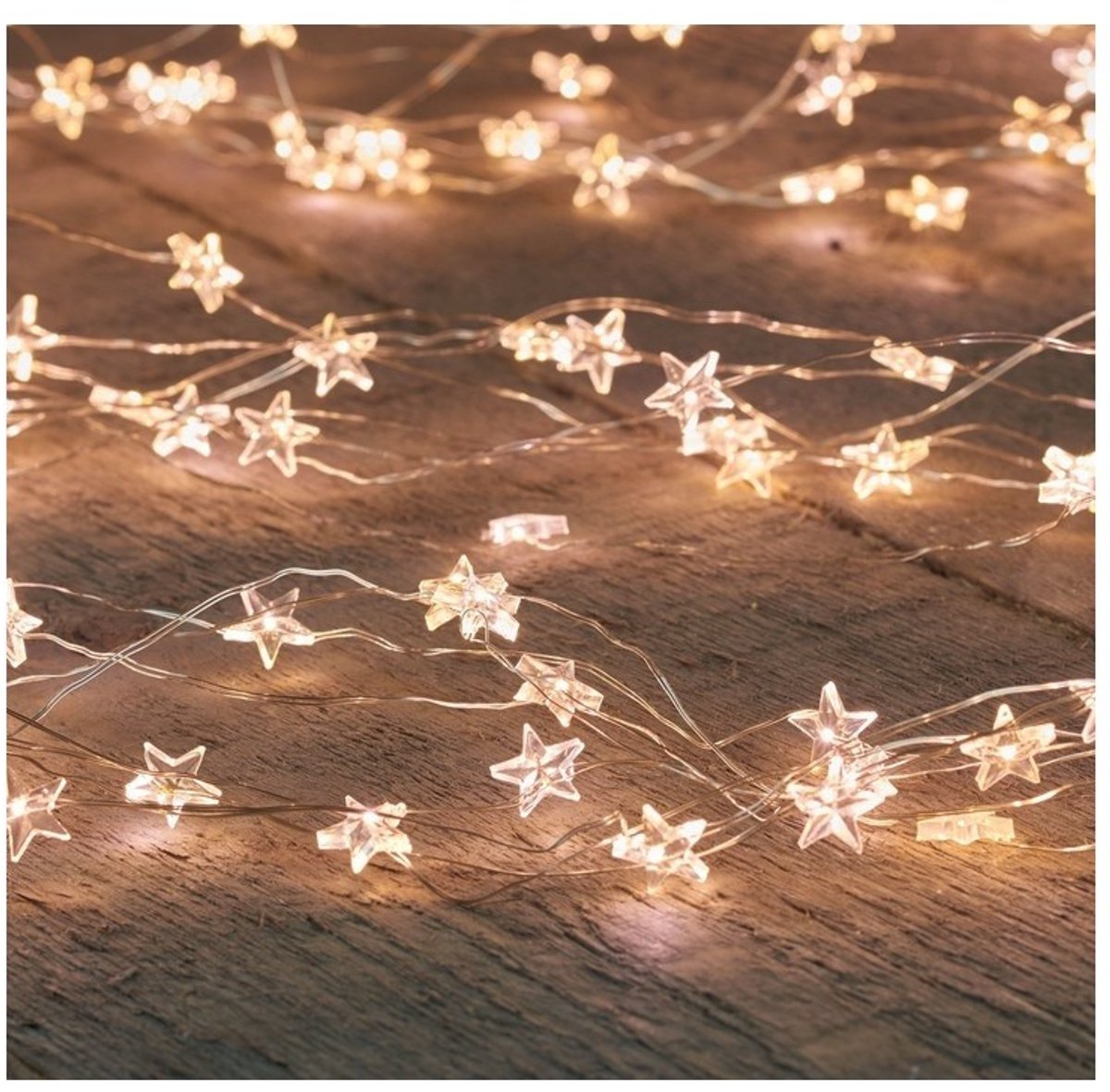 Anna's Collection Draadverlichting - 3x - 20 led lampjes - sterren - warm wit - 100 cm - batterij - timer - lichtsnoer - zilverdraad - Sfeerverlichting