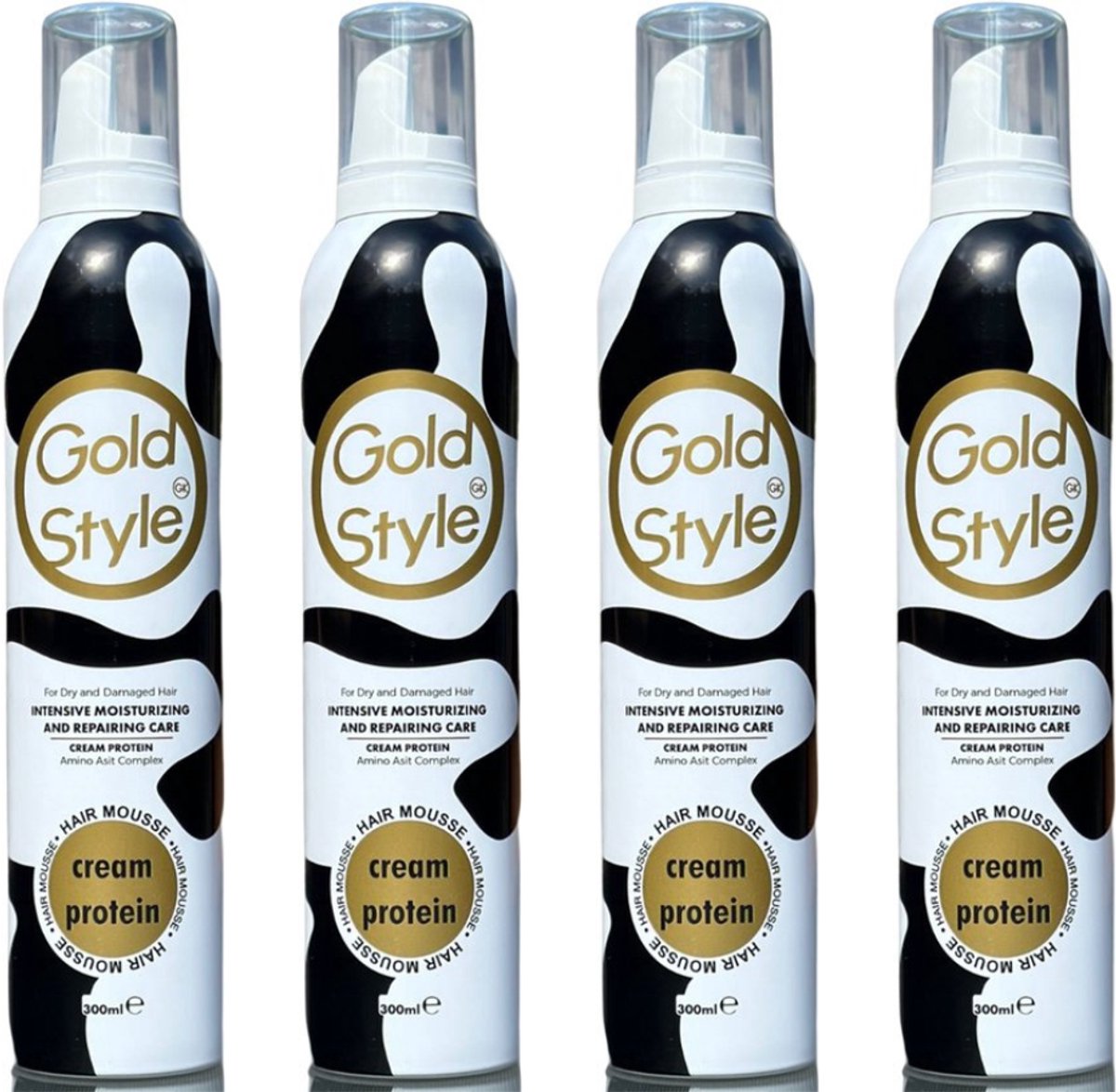 Gold Style Hair Mousse Cream Protein – 4 x 300 ml – Krullen Mousse – Herstel & Hydratatie – Anti Pluis – Voor Krullend & Beschadigd Haar