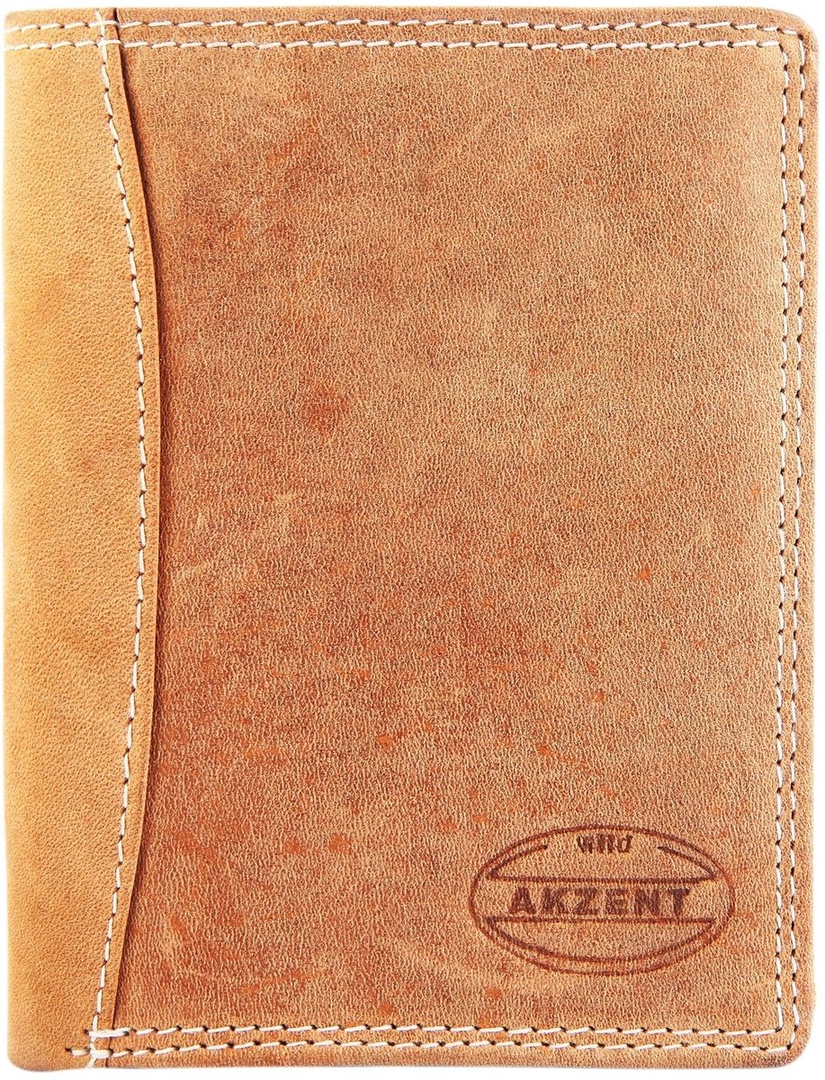 AKZENT Herenportemonnee van hoogwaardig echt leer Akid Akzent herenportemonnee van echt leer. 9 x 12 cm.