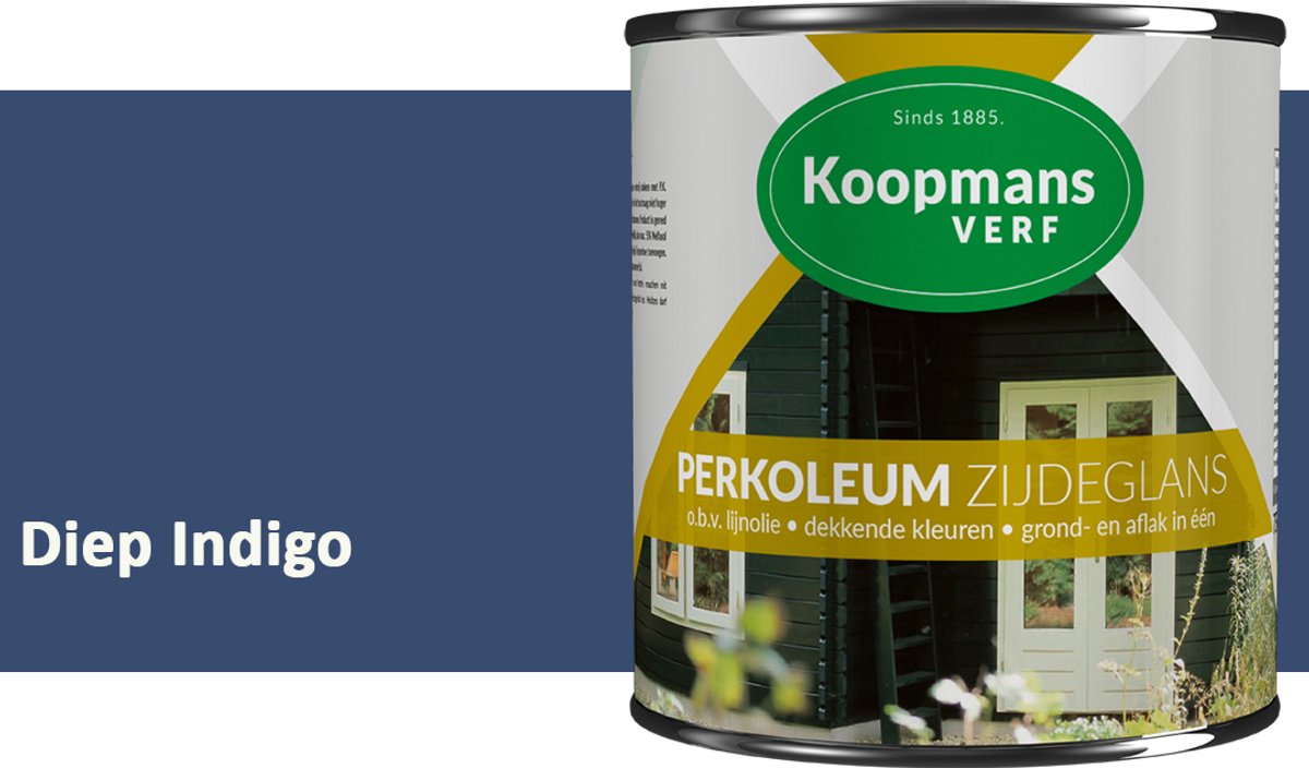 Koopmans Perkoleum Zijdeglans Dekkend – Houtverf Buiten – Dekkende Beits voor Schutting & Gevel – Elastisch & Weerbestendig – 2,5 l – Diep Indigo