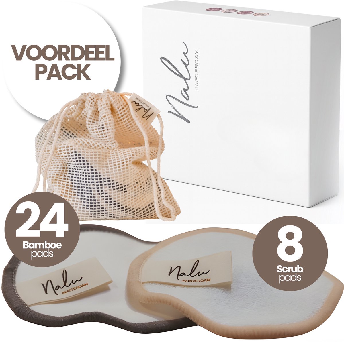 Nalu™ VOORDEEL PACK 32X - Watten - Pads - wattenschijfjes - Inclusief Waszakje - make up pads - make up spons - reuseable
