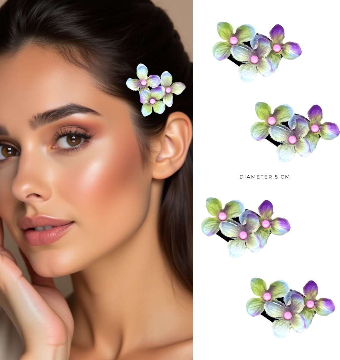 4 x Kleine Tai Dai Haar Bloemen Clicks diameter 5 cm - Valentijn - cadeautje - haarclip - haarschuifje - gala en bruiloft - haarmode - bloemetjes - moederdag - verjaardag - huwelijk - haarspeld - kinderen