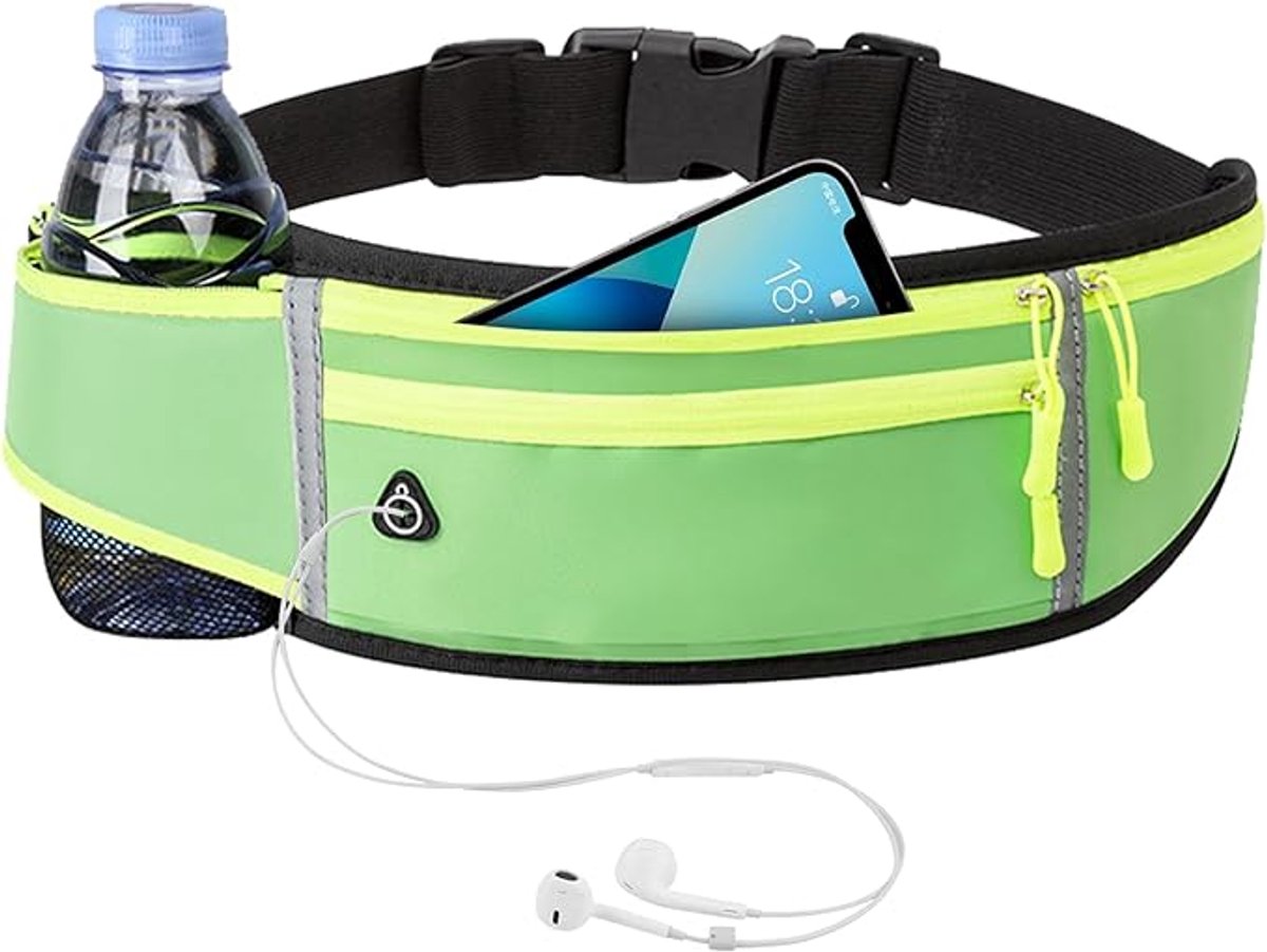 Running belt - flipbelt - hardloopriem telefoon - Hardloop riem - Ruime Opbergvakken voor Smartphone, Drinkfles of Powerbank - Reflectie Strip - Gratis maat - Greon - van Imperatoris