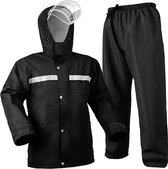 Regenpak (Waterdichte jas & broek) — Unisex, Hoge Zichtbaarheid — Waterdicht, Regenjas, Zwart, Met capuchon — Reflecterende regenkleding — Geschikt voor diverse buitensporten en werkomgevingen
