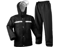 Regenpak (Waterdichte jas & broek) — Unisex, Hoge Zichtbaarheid — Waterdicht, Regenjas, Zwart, Met capuchon — Reflecterende regenkleding — Geschikt voor diverse buitensporten en werkomgevingen